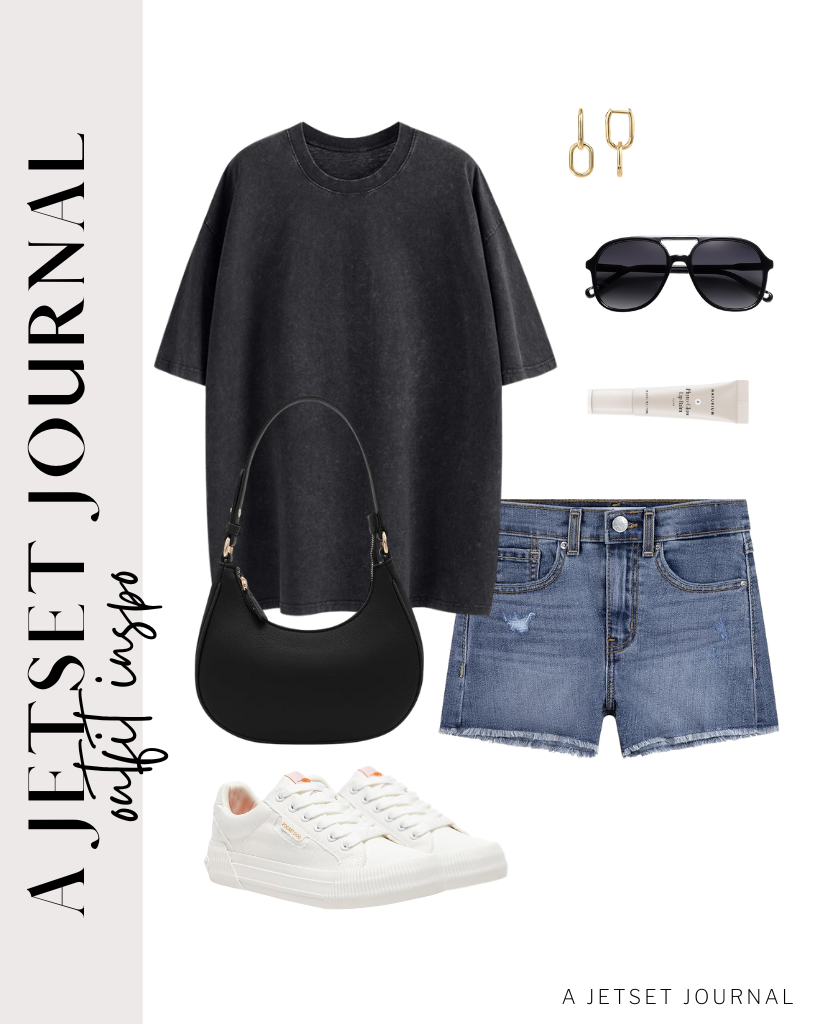 Oversized T-Shirt and Jean Shorts Outfits -A Jetset Journal