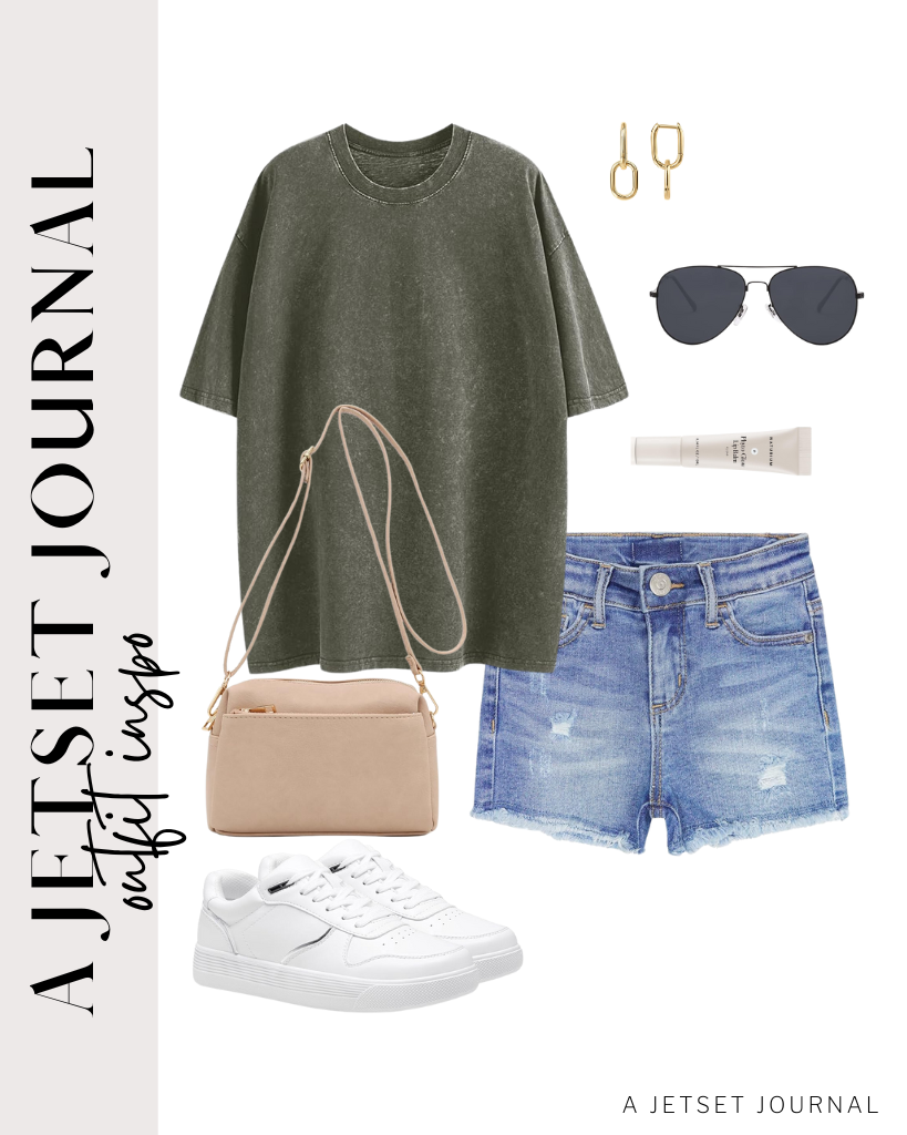 Oversized T-Shirt and Jean Shorts Outfits -A Jetset Journal